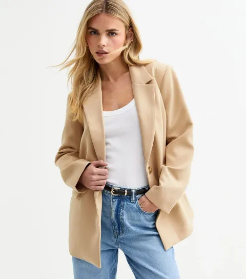 Women's Petite Camel Longline Blazer