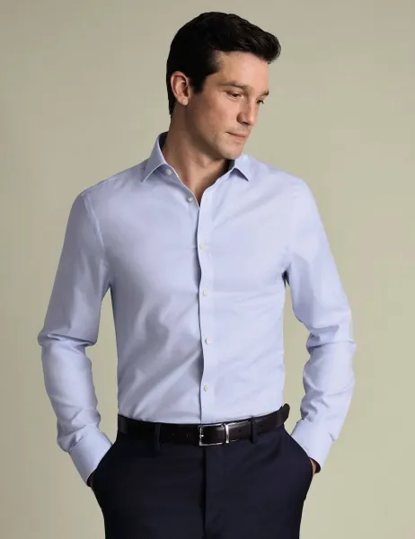 Charles Tyrwhitt Slim Fit Non Iron Pure Cotton Twill Shirt Blue