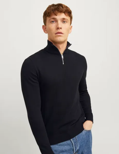Jack & Jones Cotton Rich Half Zip Jumper Black