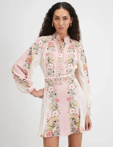 River Island Floral Mini Shirt Dress Pink Mix