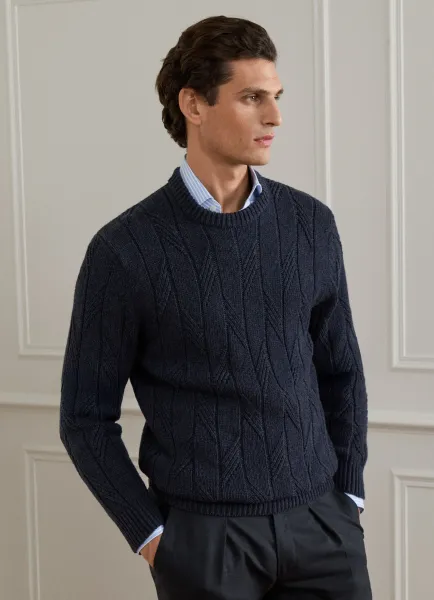 Merino Wool Herringbone Crew Neck Jumper