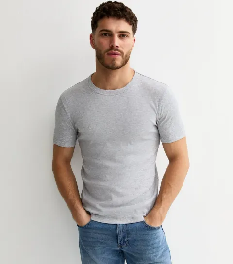 Men's Grey Marl Muscle Fit Rib T-Shirt