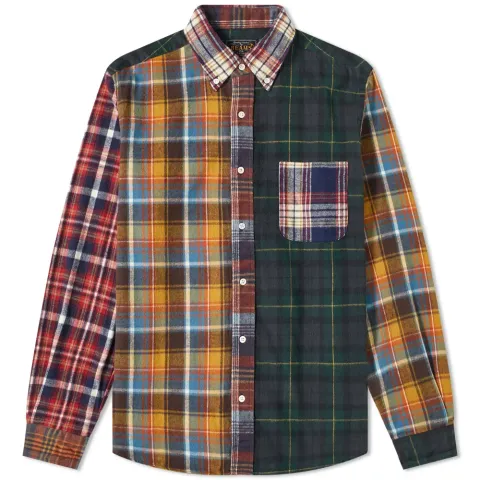 Button Down Shaggy Check Multi Pattern Shirt