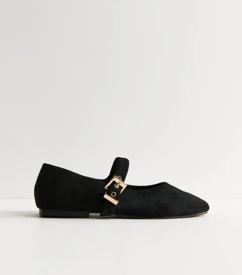 Women's Truffle Black Faux Suede Mary Jane Flats Vegan