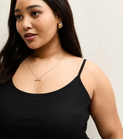 Women's Plus Size Black Cotton Adjustable Cami Top Curves