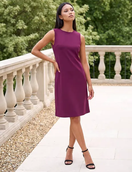 Roman Petite Foil Print Shift Dress Burgundy Mix