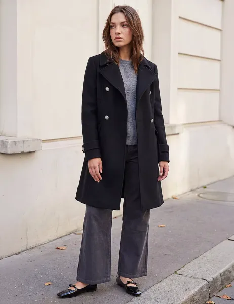 Roman Petite Double Breasted Tailored Coat Black