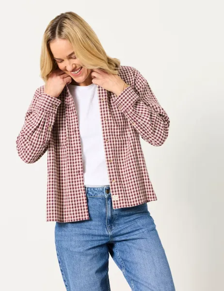 FatFace Pure Cotton Gingham Collared Shirt Purple Mix