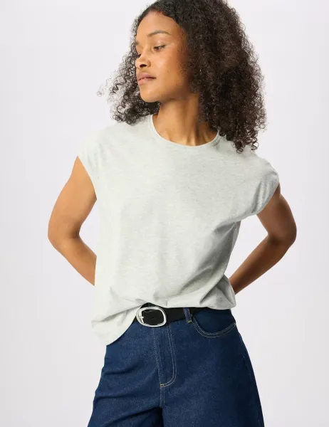 Whistles Pure Cotton Cap Sleeve T-Shirt Grey Marl