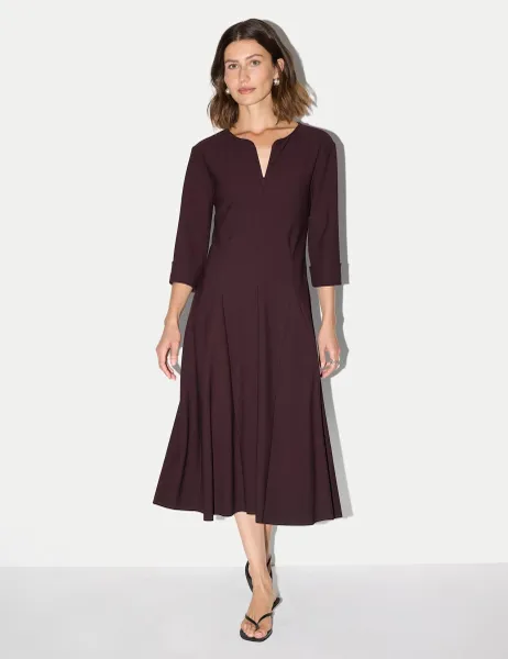 Jigsaw Crepe Notch Neck Godet Midi Swing Dress