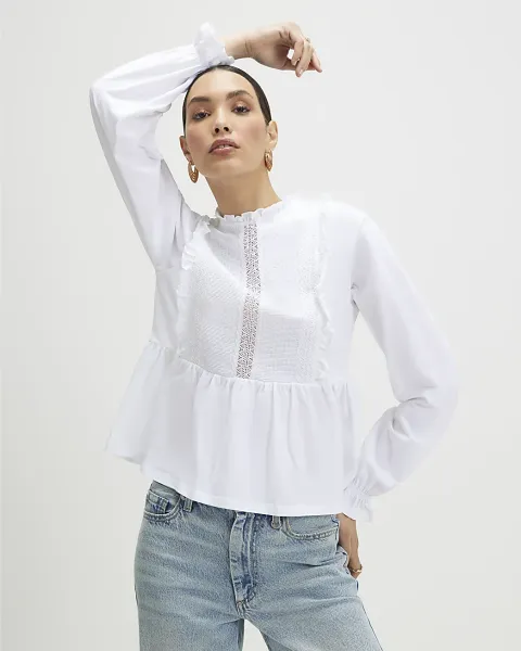 River Island Cotton Frill Trim Smock Jersey Top