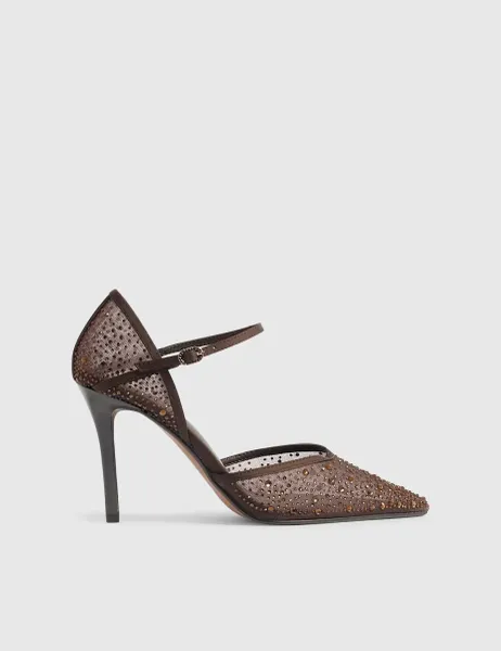 River Island Embellished Ankle Strap Stiletto Court Shoes Brown Mix