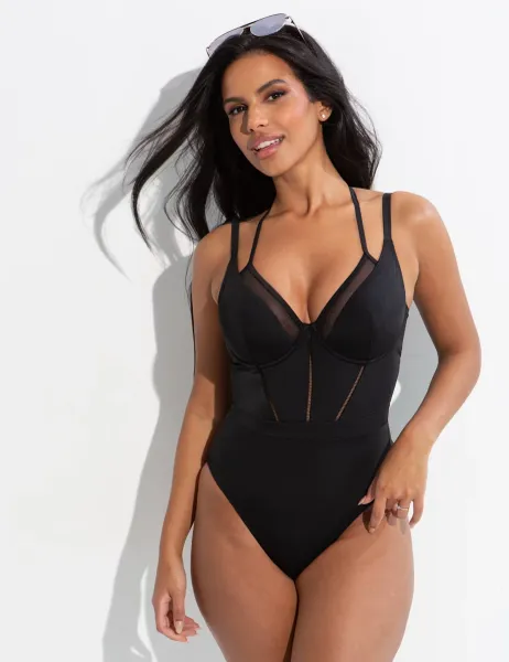 Pour Moi Sydney Wired Plunge Swimsuit (C-G) Black