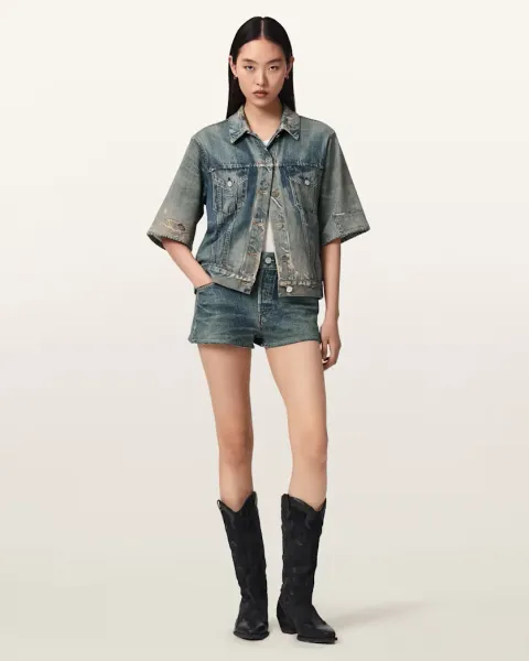 Asher Terry High Waisted Denim Illusion Shorts