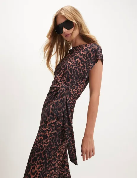 River Island Textured Leopard Print Wide Leg Trousers Brown Mix