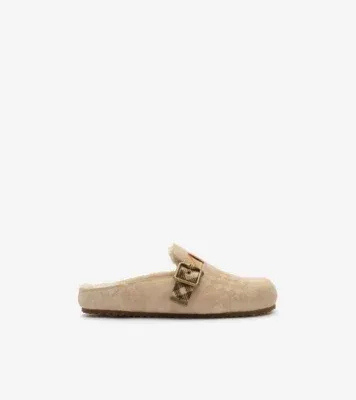 Check Shearling Urchin Clogs in Blonde beige