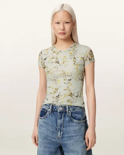 Ellie Mesh Floral Print Slim T-Shirt