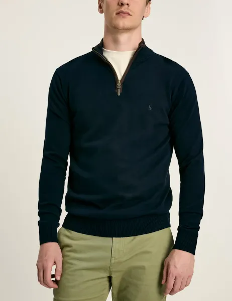 Joules Pure Cotton Funnel Neck Half Zip Jumper Navy