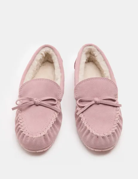 Marks & Spencer Suede Faux Fur Lined Moccasin Slippers Blush
