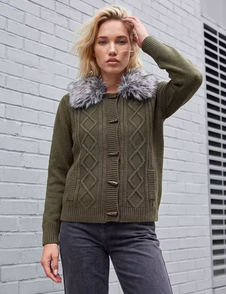 Roman Faux Fur Cardigan Olive