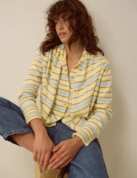 Monsoon Crew Neck Striped Cardigan Yellow Mix