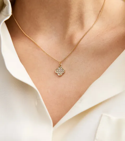 New Look Gold Tone Diamanté Embellished Flower Pendant Necklace