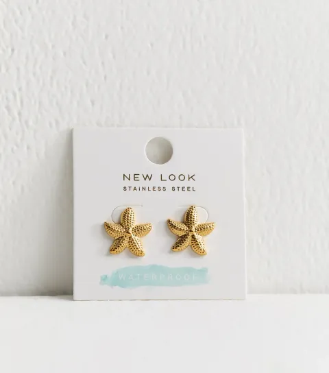 Gold Tone Waterproof Starfish Stud Earrings