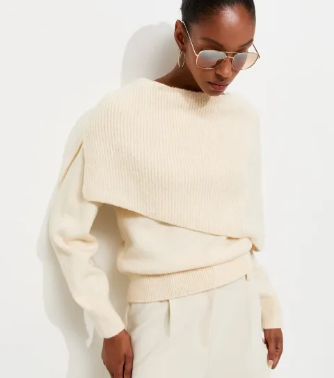 Women's Cream Ribbed Cape Jumper