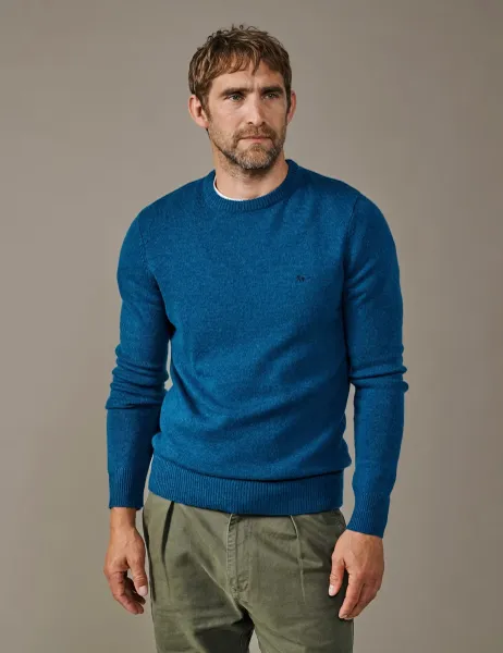 Aubin Pure Wool Crew Neck Jumper Blue Denim