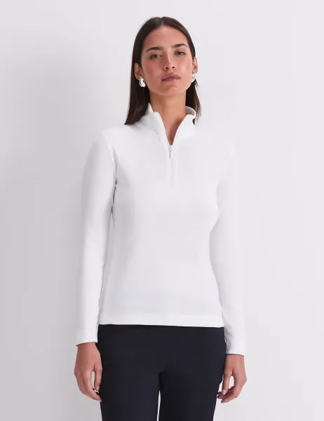 Sportscraft Pure Cotton Zip Funnel Neck Top White