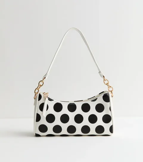 Cream Polka Dot Baguette Shoulder Bag