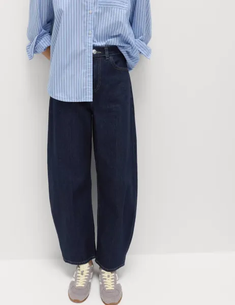 Marks & Spencer High Waisted Crease Front Barrel Jeans Indigo Mix