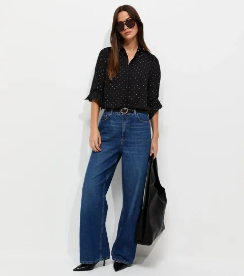 Women's Black Spot Print Long Sleeve Shirt