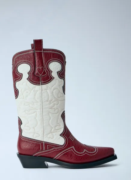 GANNI Mid Shaft Embroidered Western Boots