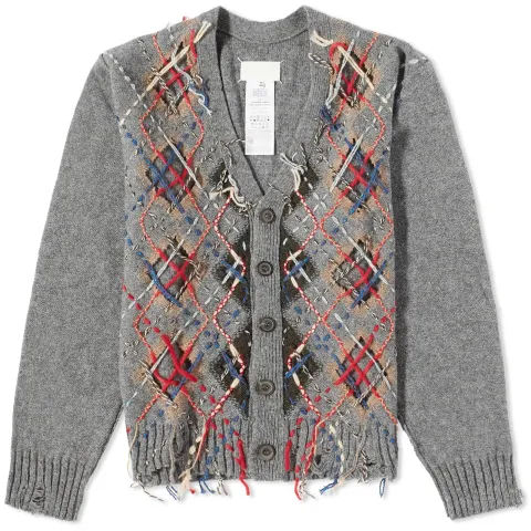 Distressed Argyle Cardigan