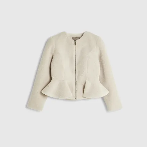 River Island Petite Collarless Borg Peplum Jacket