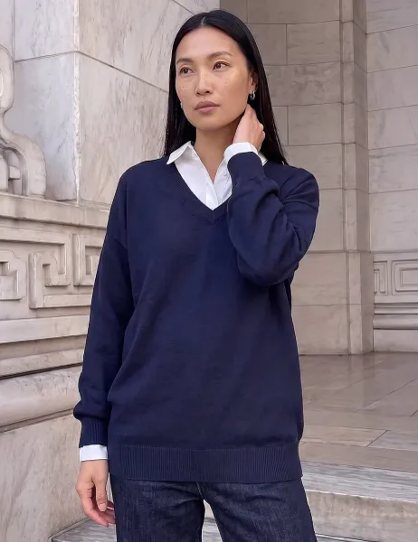 Roman V-Neck Jumper Navy