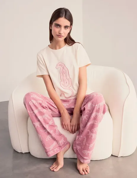 Chelsea Peers Cotton Rich Leopard Print Pyjama Set Light Pink