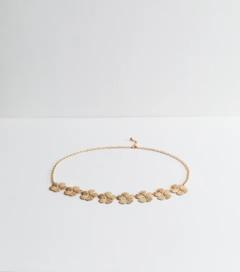 Gold Tone Textured Flower Chain Belt