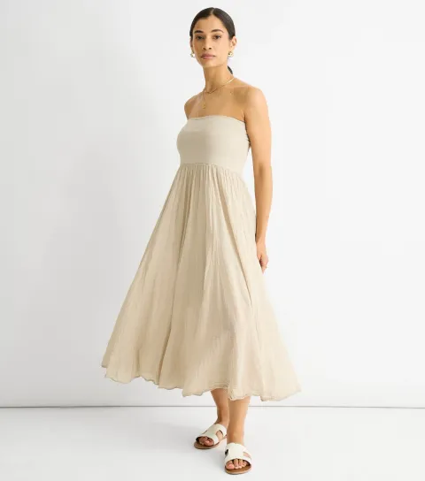 Gini London Women's Beige Maxi Skater Skirt Multiway Dress
