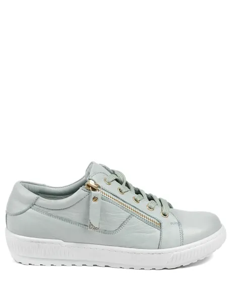 Jones Bootmaker Wide Fit Leather Metallic Side Zip Trainers Mint