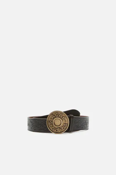 Leather logo buckle belt