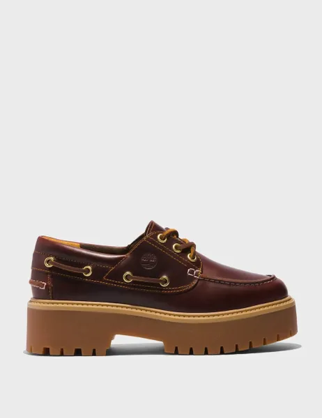 Timberland Stone Street Leather Platform Boat Shoes Burgundy Mix