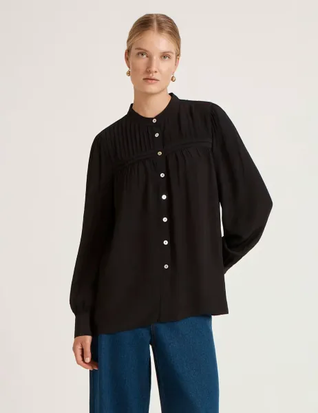 Finery London Crepe Button Through Blouse Black