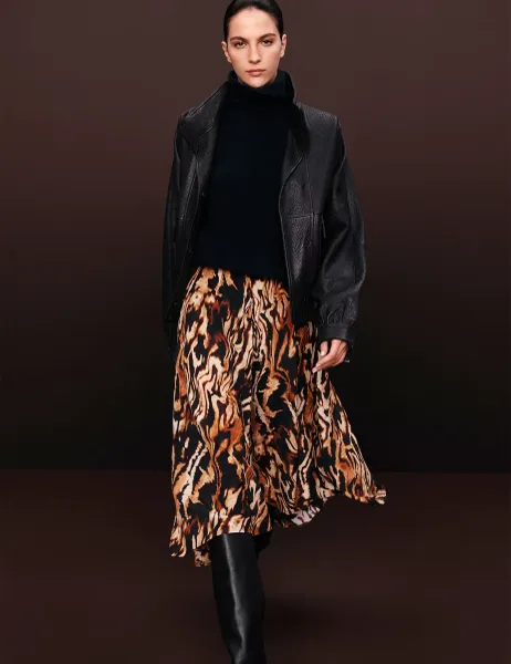Autograph Animal Print Asymmetric Midi Skirt with Silk