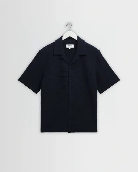 Clayland - Navy Textured Waffle Short-Sleeve Shirt