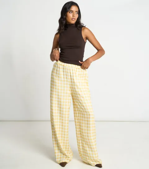ARCH Women's Yellow Gingham Wide Leg Trousers