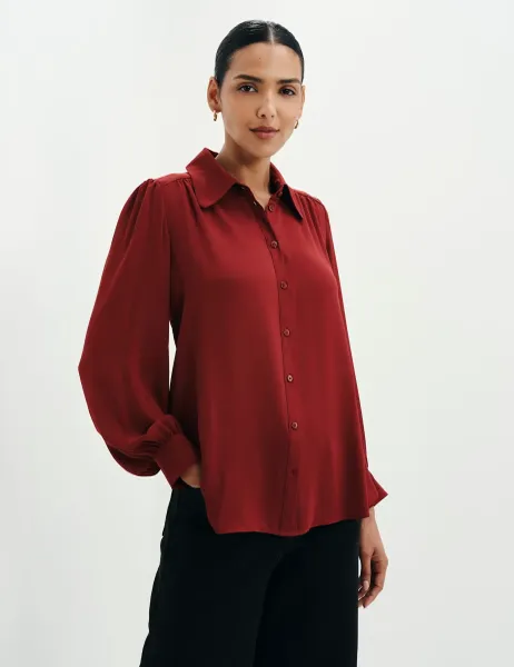 Finery London Collared Blouse Burgundy