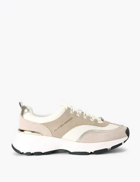 Kurt Geiger Lace Up Sparkle Chunky Wedge Trainers Beige