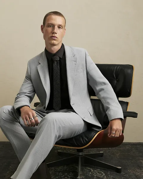 River Island Slim Fit Stretch Textured Suit Jacket